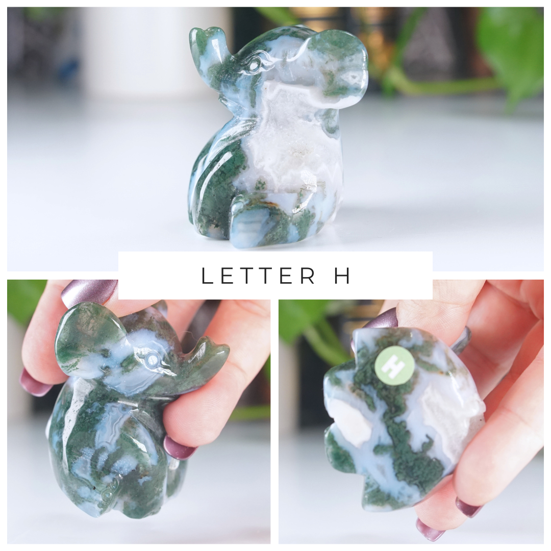 Moss Agate Small Sitting Elephant Carving | Pick Your Favorite