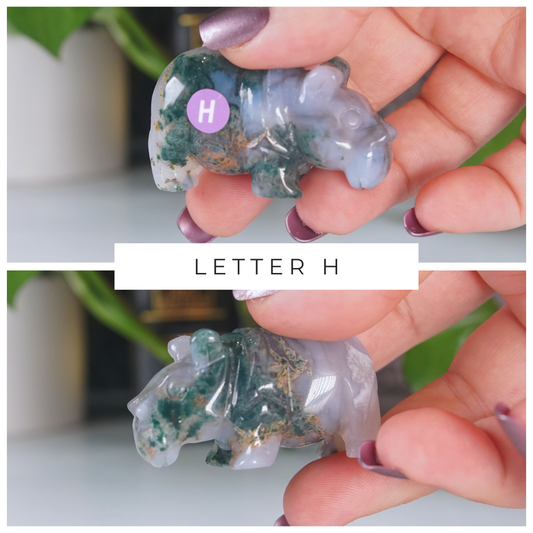 Moss Agate Small Hippo Carving | Pick Your Favorite