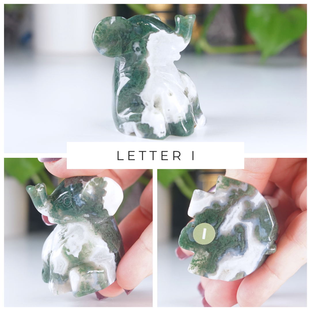 Moss Agate Small Sitting Elephant Carving | Pick Your Favorite