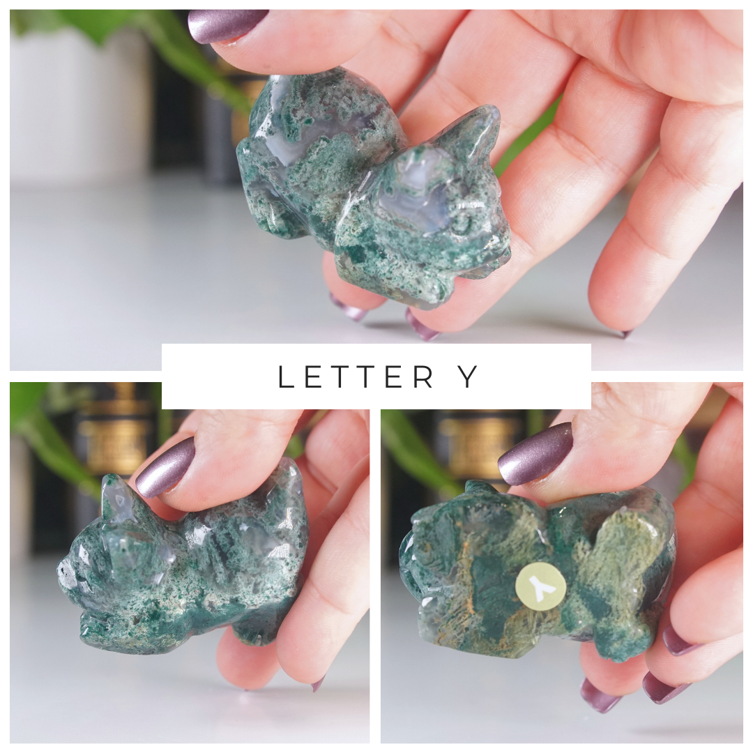 Moss Agate Small Cat Carving | Pick Your Favorite