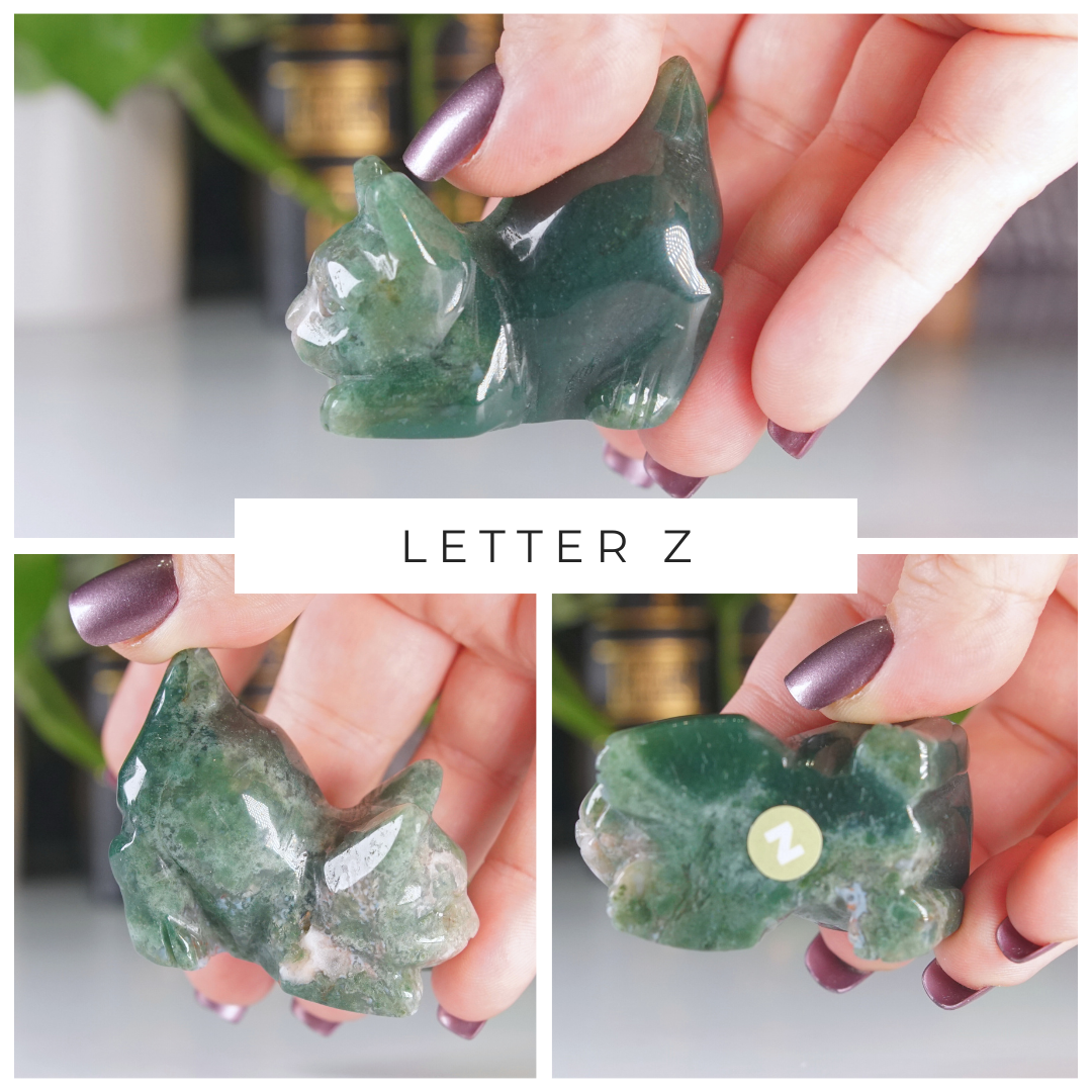 Moss Agate Small Cat Carving | Pick Your Favorite