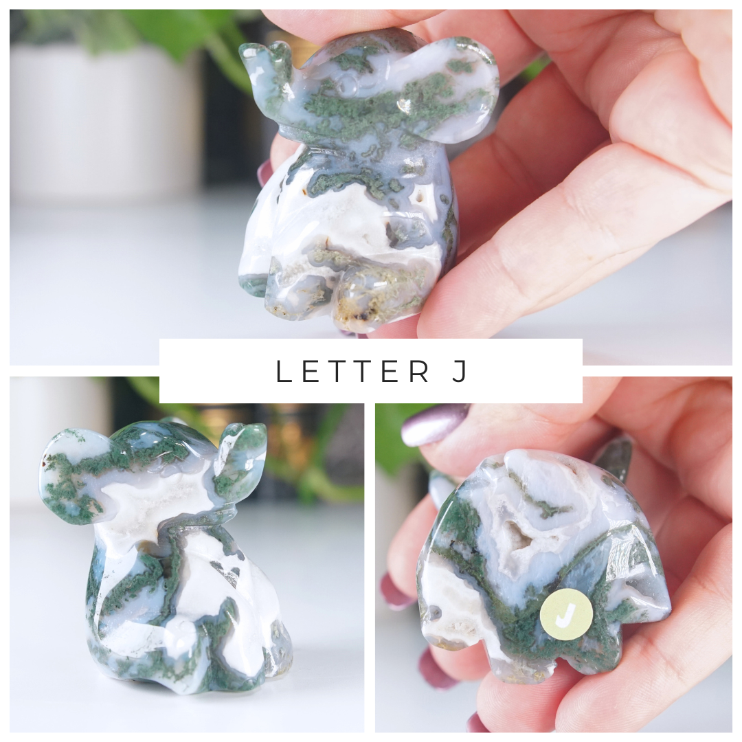 Moss Agate Small Sitting Elephant Carving | Pick Your Favorite