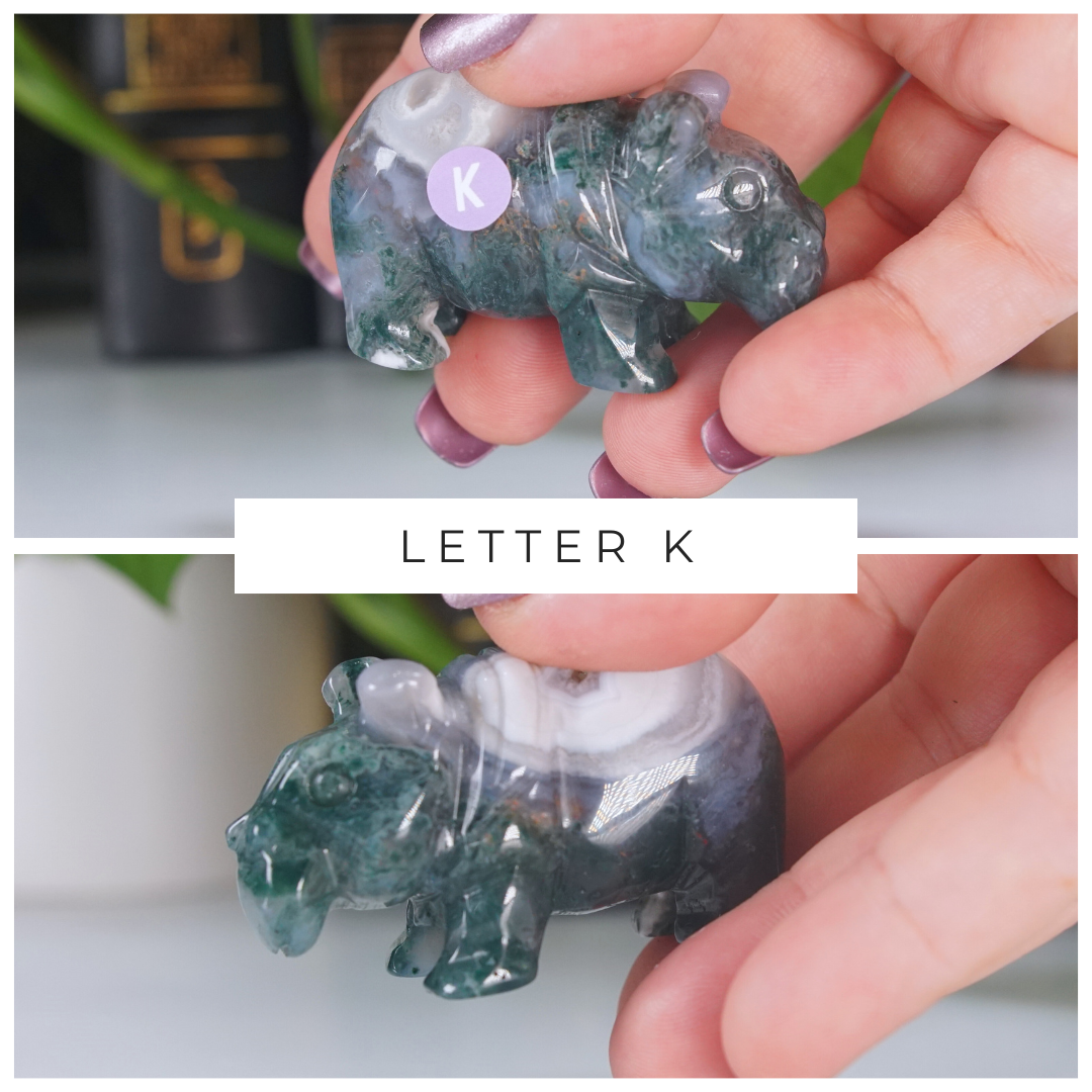 Moss Agate Small Hippo Carving | Pick Your Favorite