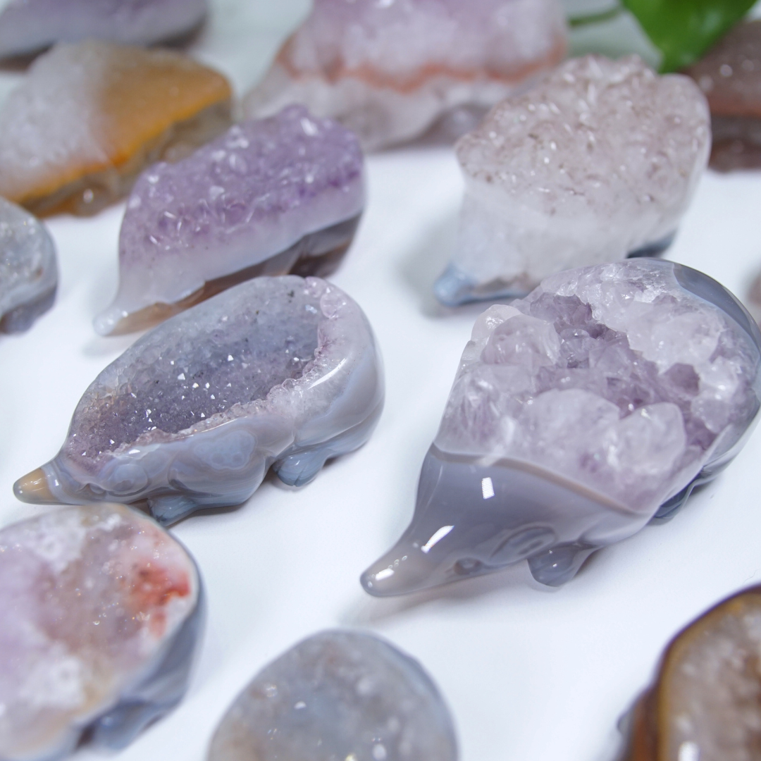 Agate & Amethyst Hedgehog Carvings
