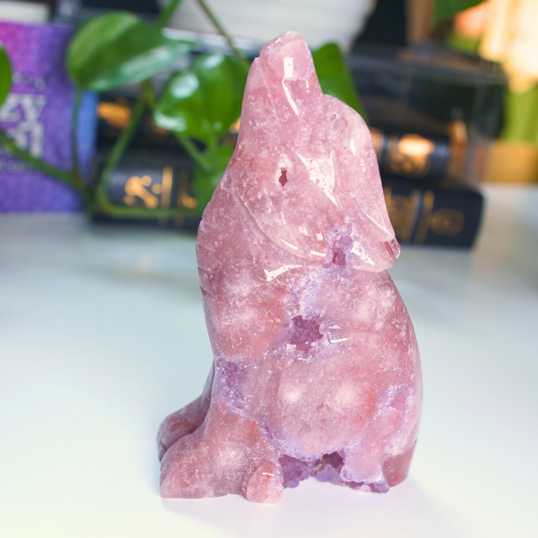 Druzy Amethyst Wolf Crystal Carving Geode Statement Piece