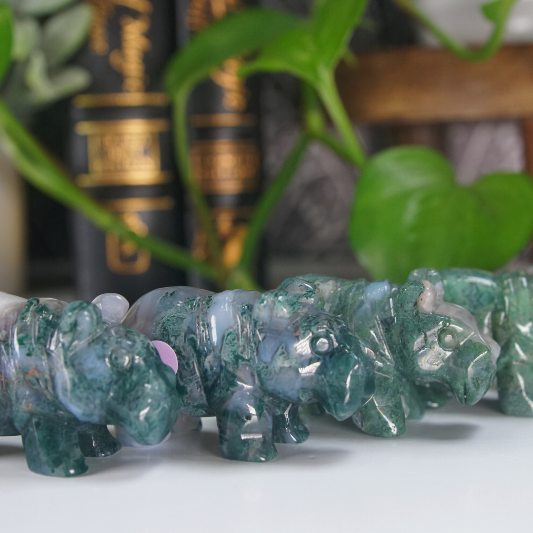 Moss Agate Small Hippo Carving | Pick Your Favorite
