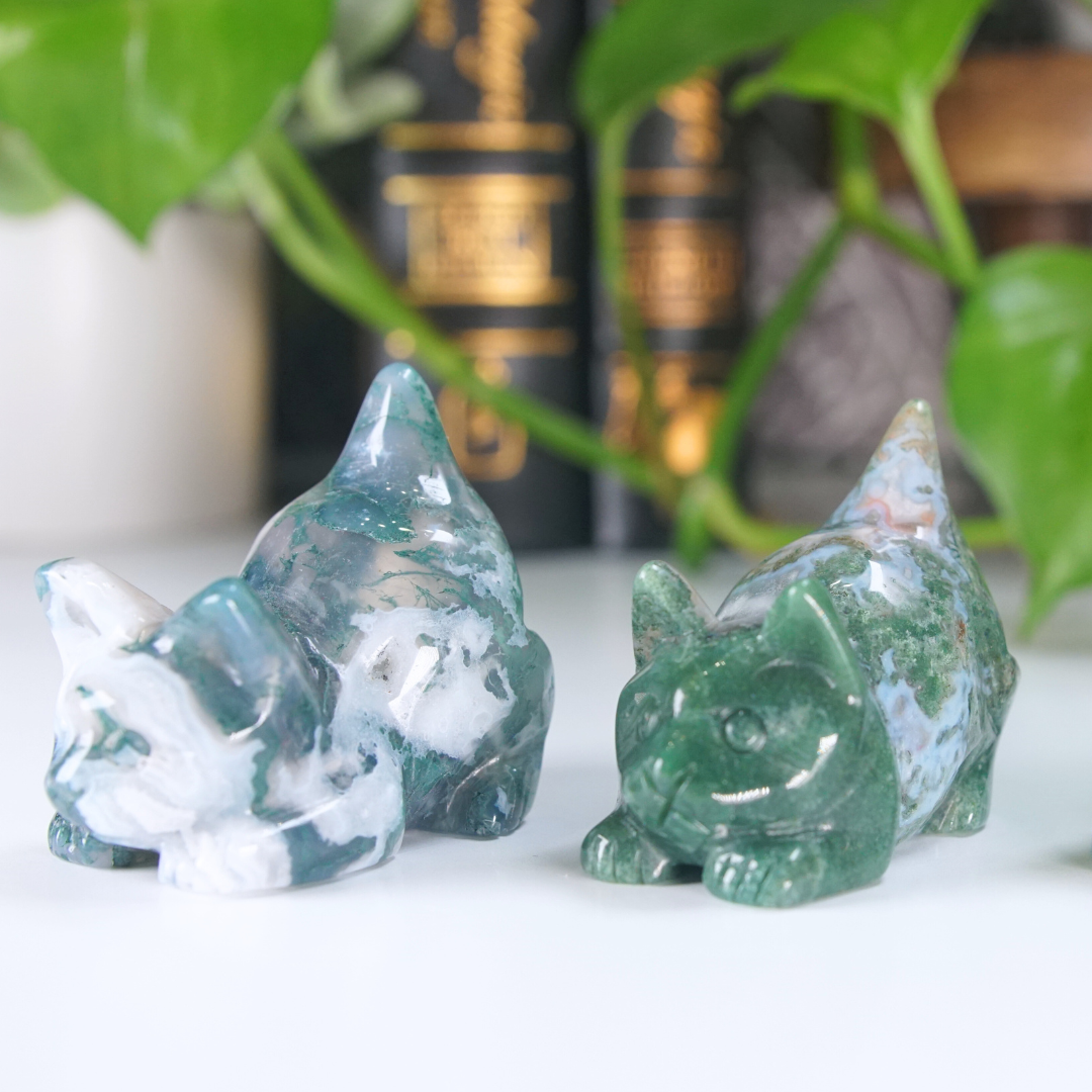 Moss Agate Small Cat Carving | Pick Your Favorite