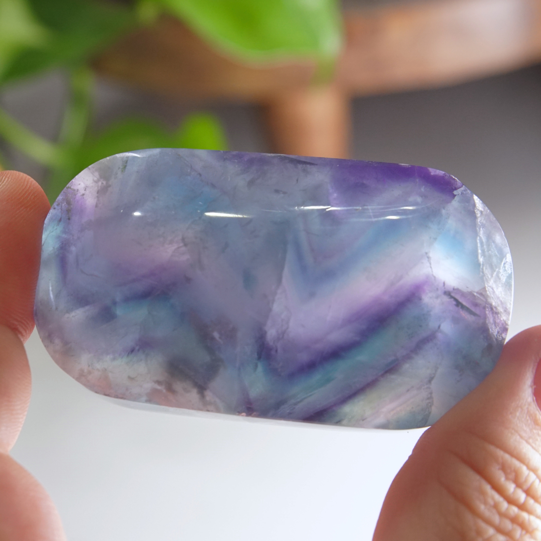 Rainbow Fluorite Palm Stone | High Quality Glassy Fluorite Palm Stone (J)