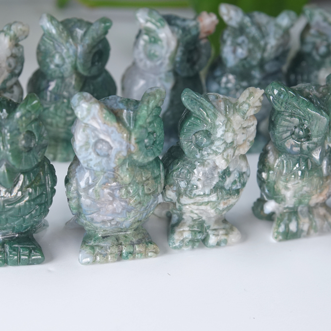Moss Agate Small Owl Carving | Pick Your Favorite