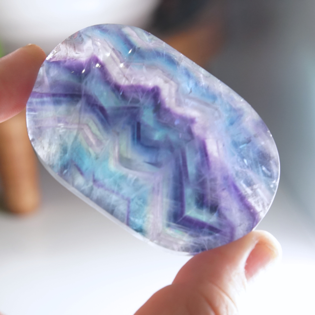 Rainbow Fluorite Palm Stone | High Quality Glassy Fluorite Palm Stone (B)