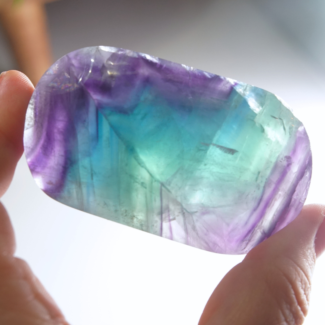 Rainbow Fluorite Palm Stone | High Quality Glassy Fluorite Palm Stone (E)