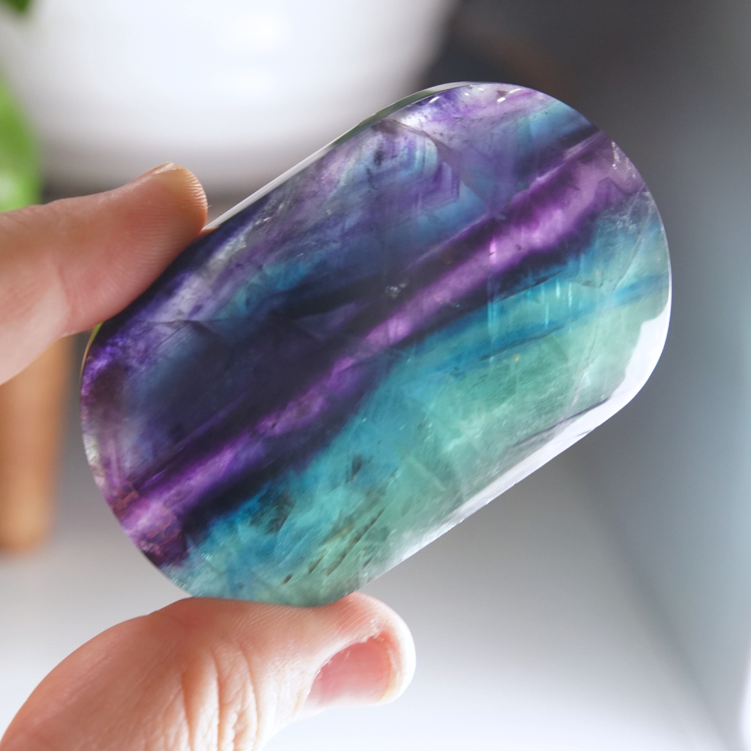 Rainbow Fluorite Palm Stone | High Quality Glassy Fluorite Palm Stone (F)