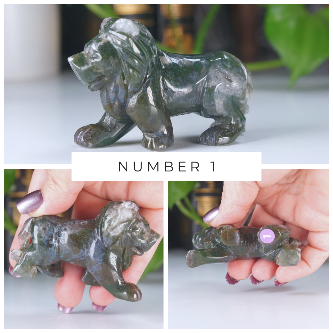 Moss Agate Small Lion Carving | Pick Your Favorite