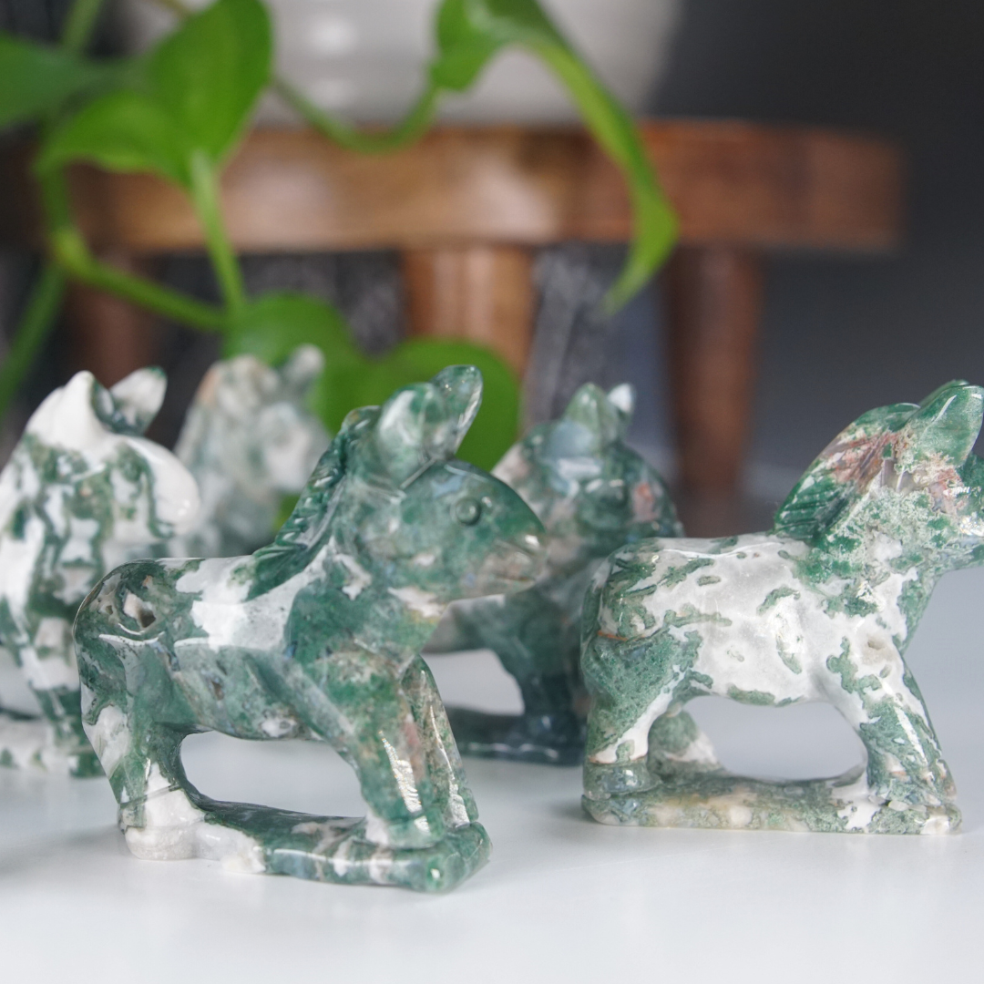 Moss Agate Small Donkey Carving | Pick Your Favorite