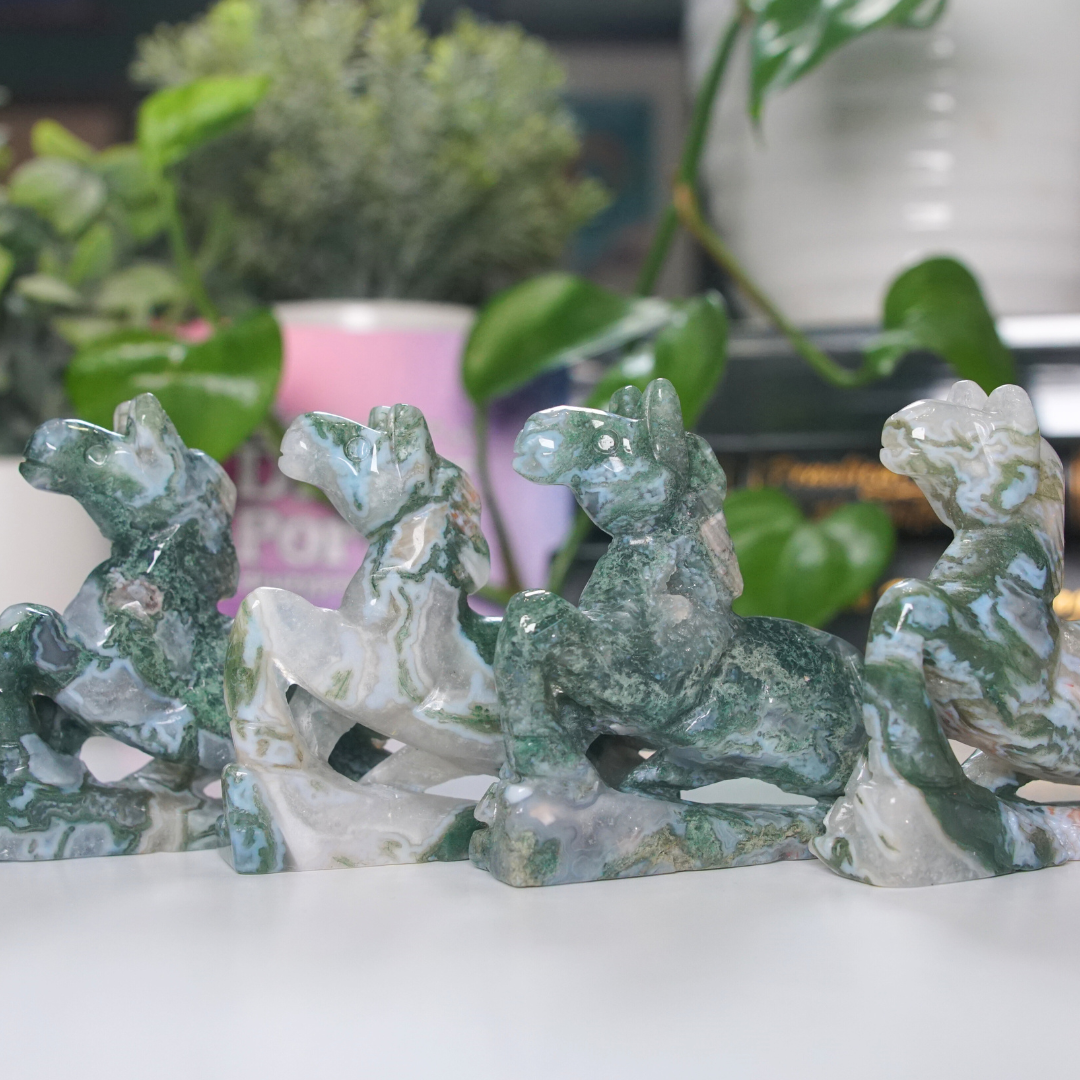 Moss Agate Small Horse Carving | Pick Your Favorite