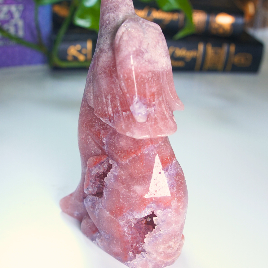 Druzy Amethyst Wolf Crystal Carving Geode Statement Piece