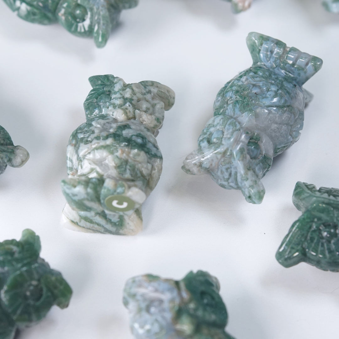 Moss Agate Small Owl Carving | Pick Your Favorite