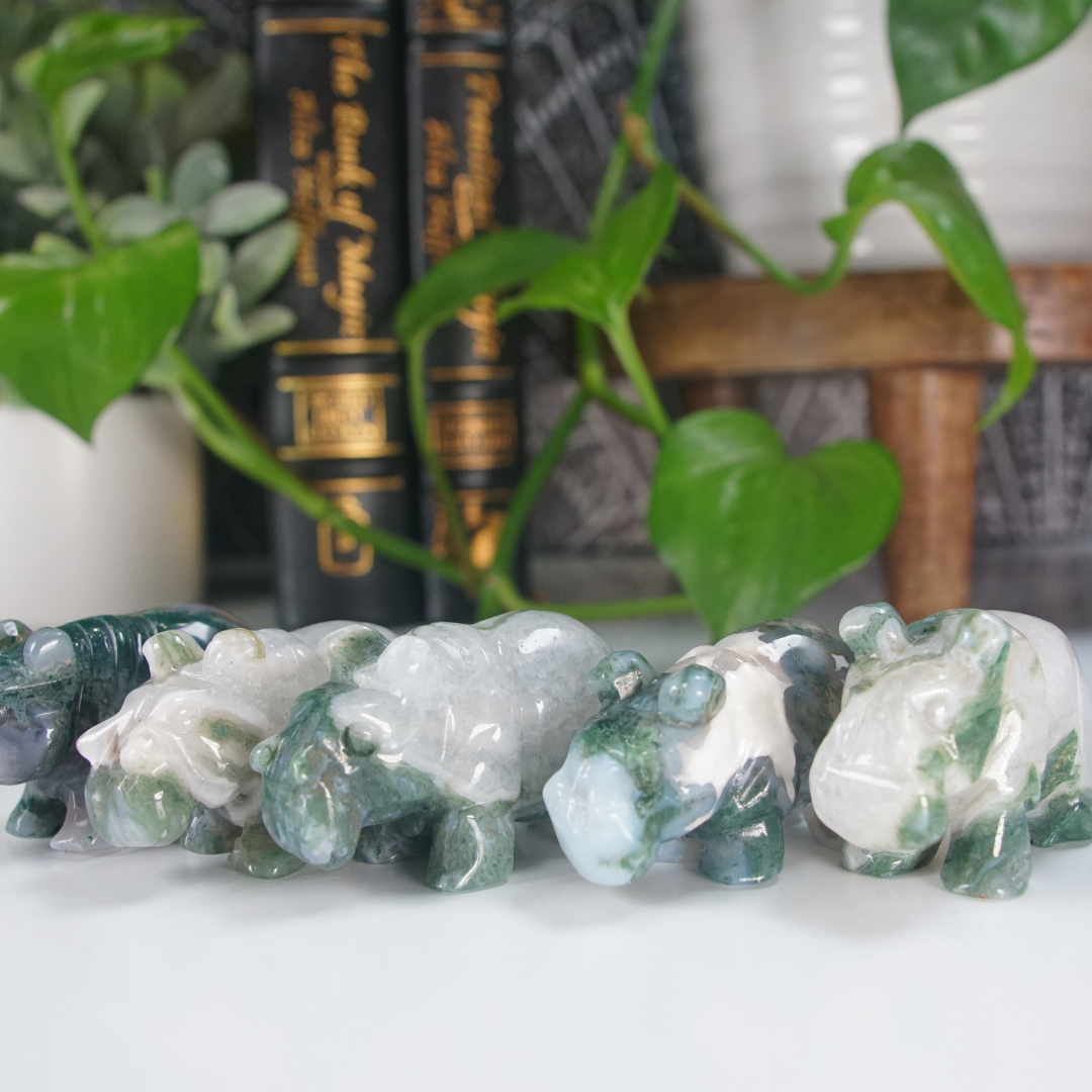 Moss Agate Small Hippo Carving | Pick Your Favorite