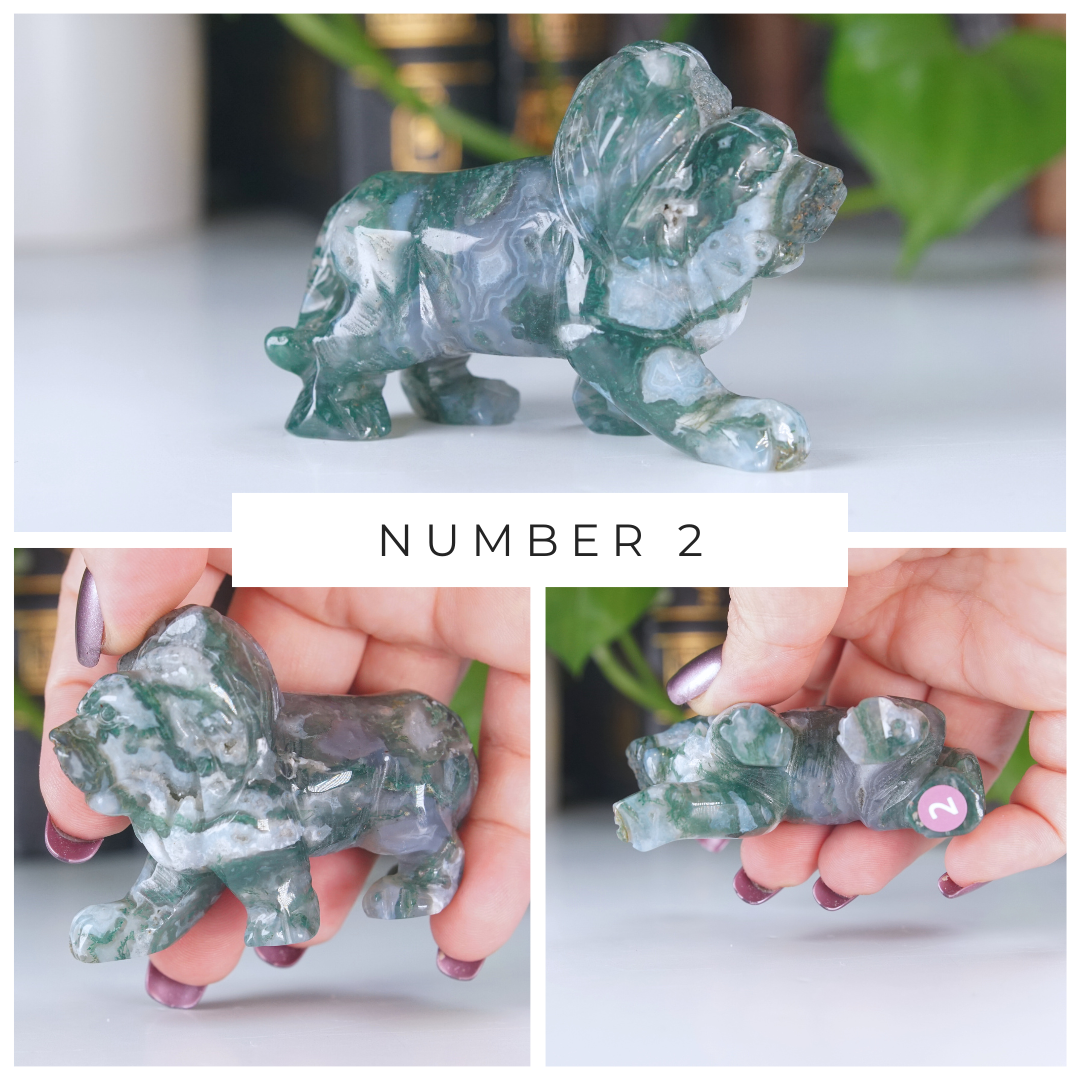 Moss Agate Small Lion Carving | Pick Your Favorite