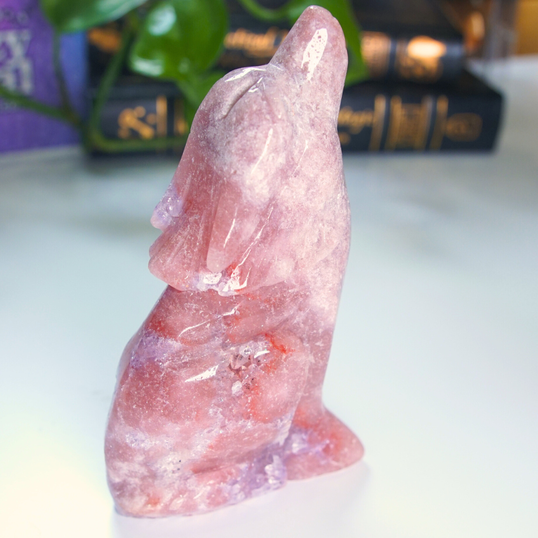 Druzy Amethyst Wolf Crystal Carving Geode Statement Piece