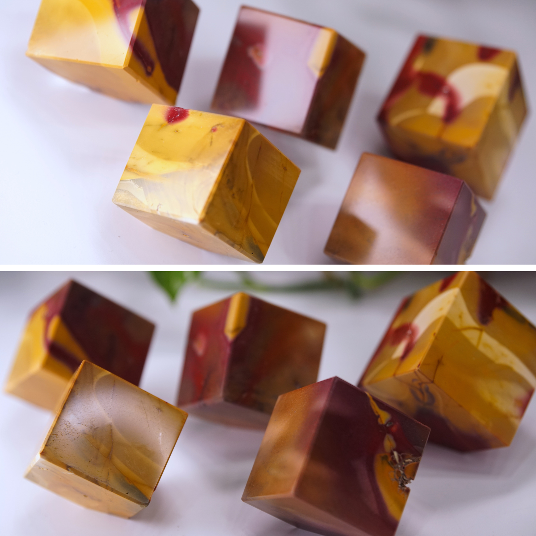 Yellow And Red With Hematite Mookaite Cubes | Pick Your Favorite