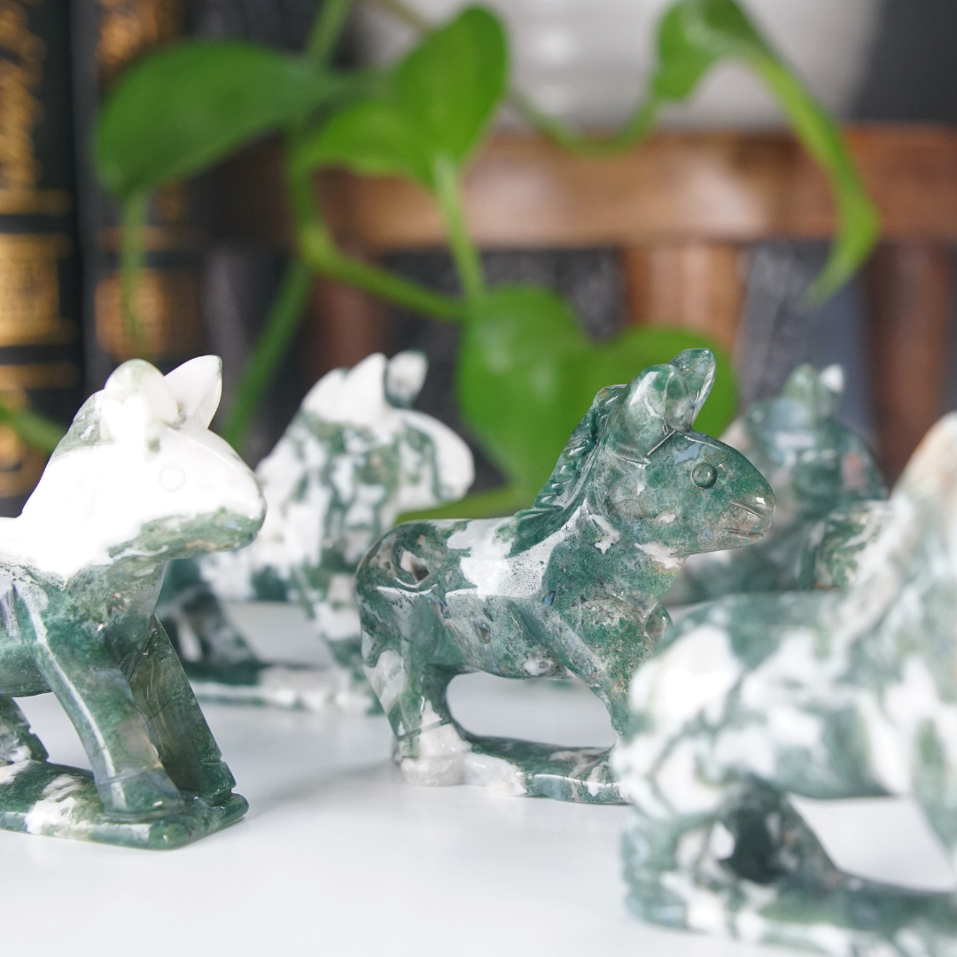 Moss Agate Small Donkey Carving | Pick Your Favorite