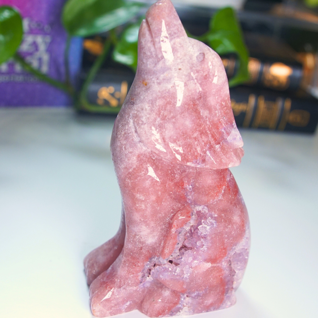 Druzy Amethyst Wolf Crystal Carving Geode Statement Piece