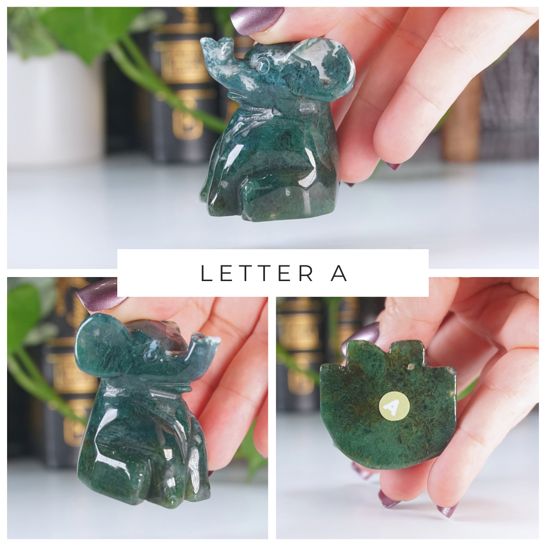 Moss Agate Small Sitting Elephant Carving | Pick Your Favorite
