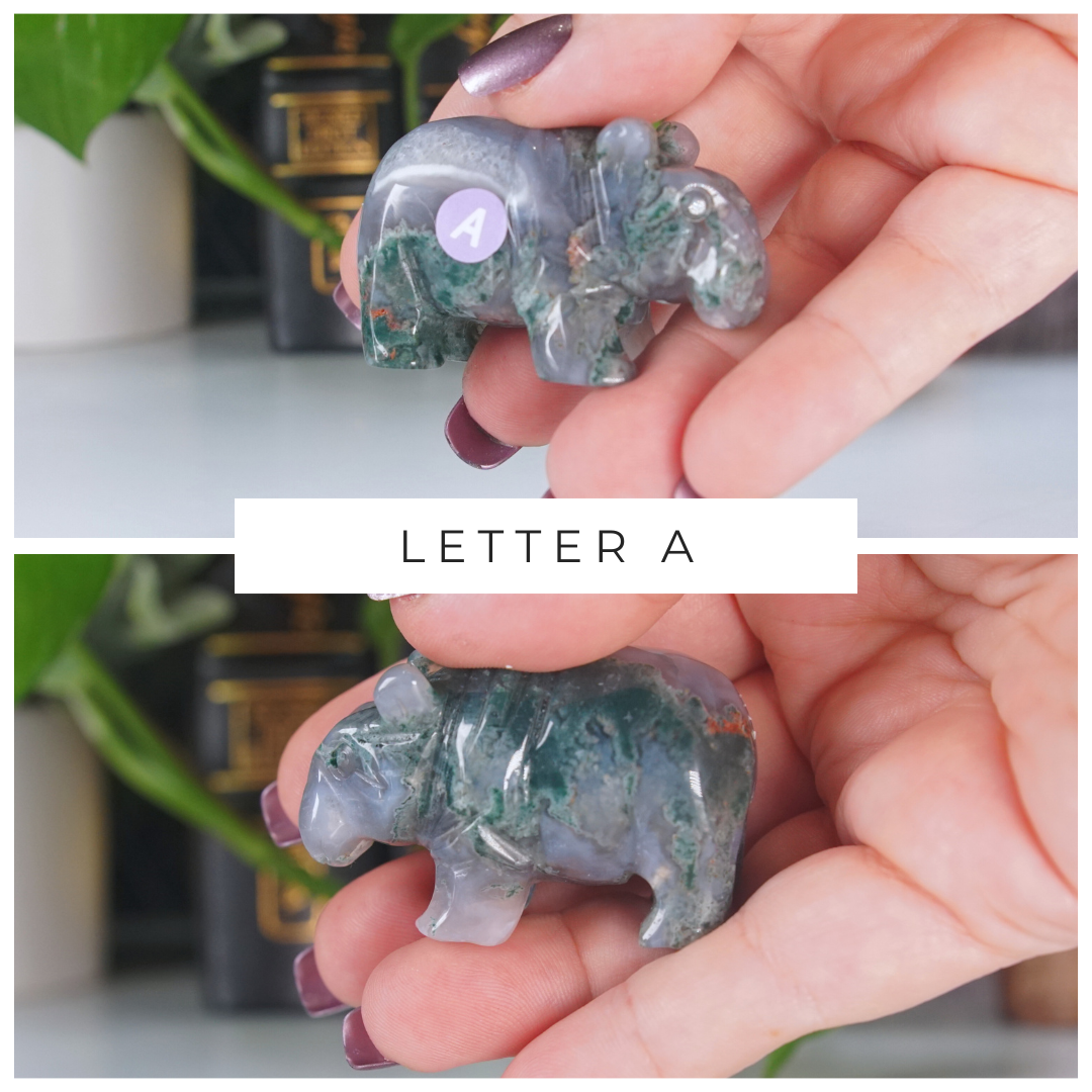 Moss Agate Small Hippo Carving | Pick Your Favorite