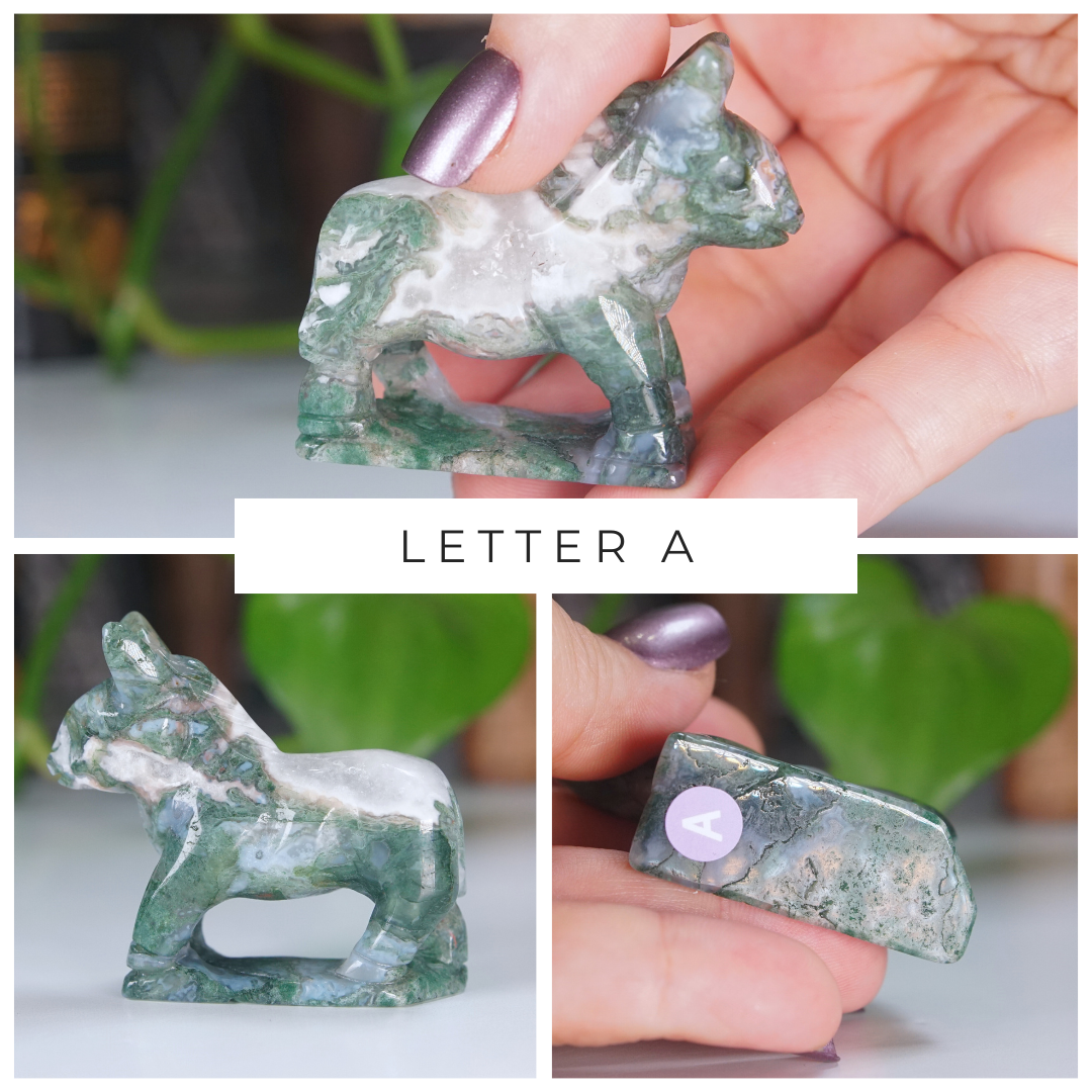 Moss Agate Small Donkey Carving | Pick Your Favorite