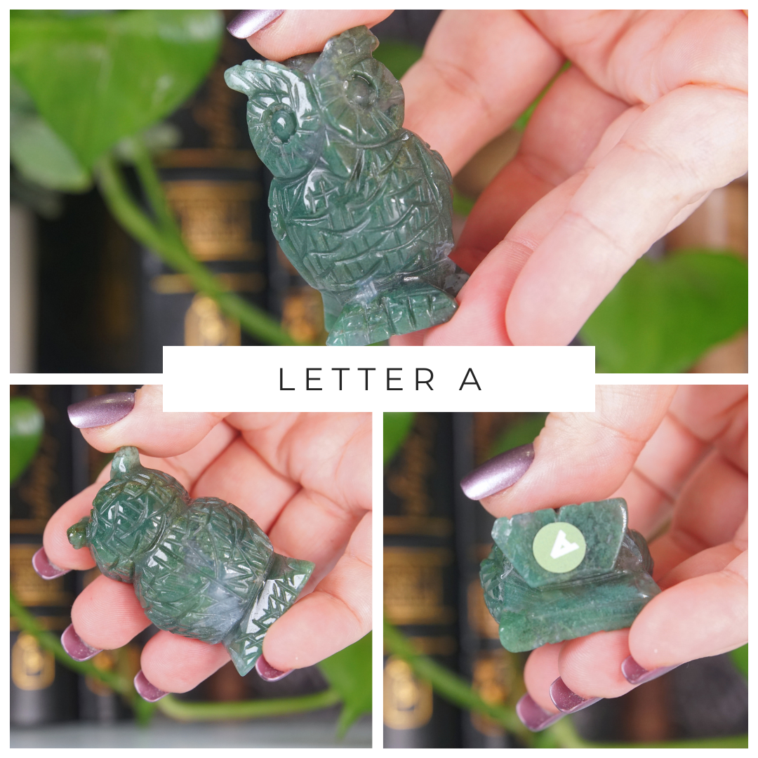 Moss Agate Small Owl Carving | Pick Your Favorite