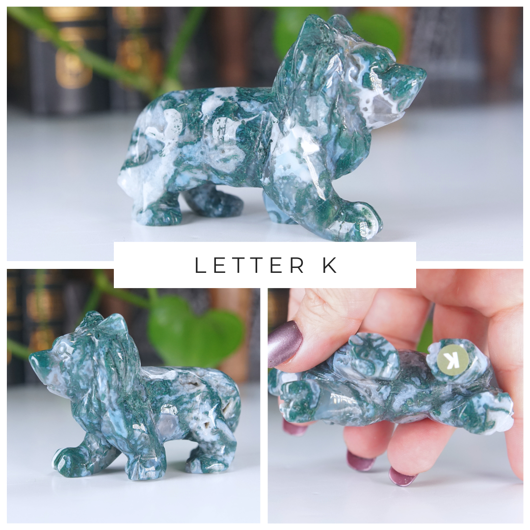 Moss Agate Small Wolf Carving | Pick Your Favorite