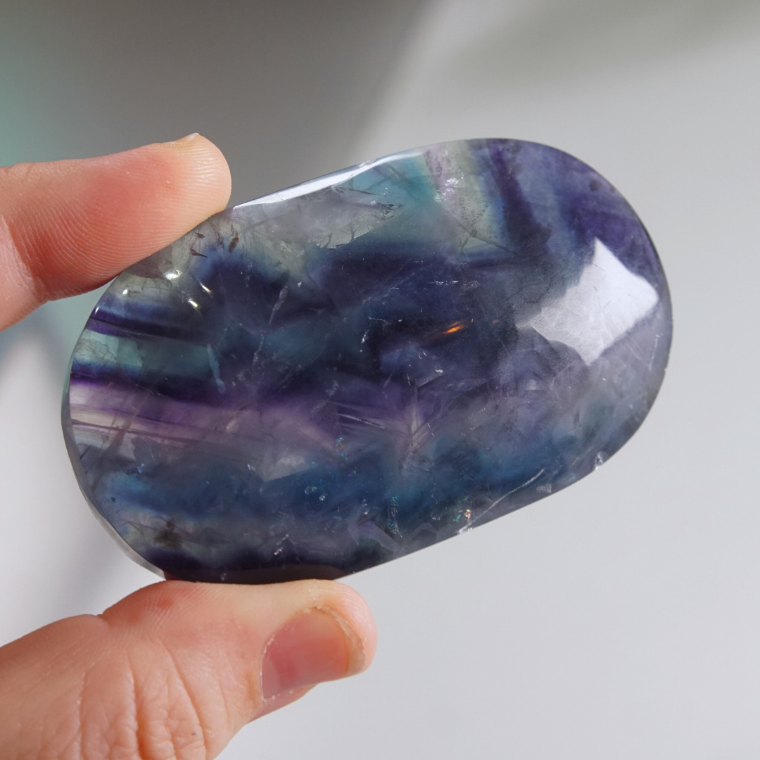 Rainbow Fluorite Palm Stone | High Quality Glassy Fluorite Palm Stone (C)