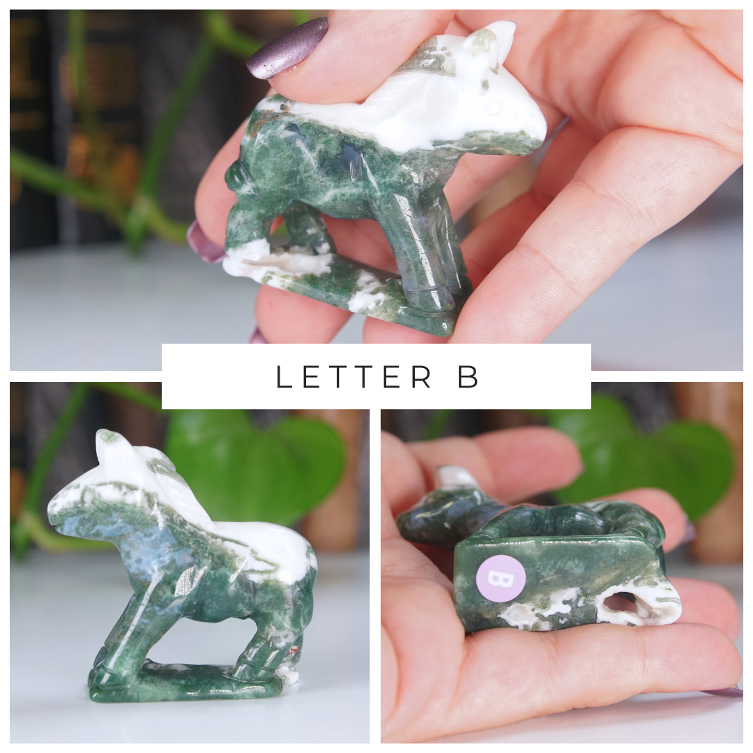 Moss Agate Small Donkey Carving | Pick Your Favorite