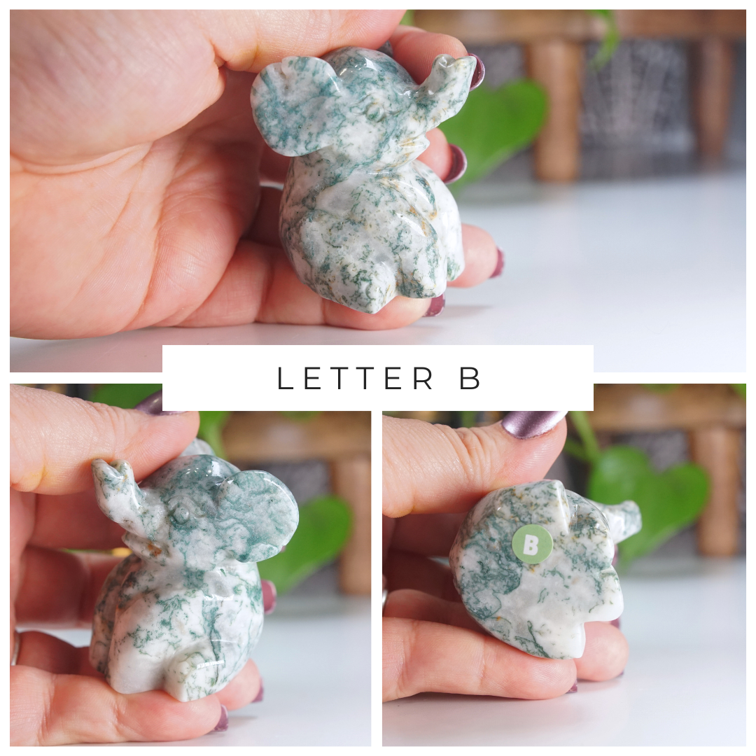 Moss Agate Small Sitting Elephant Carving | Pick Your Favorite