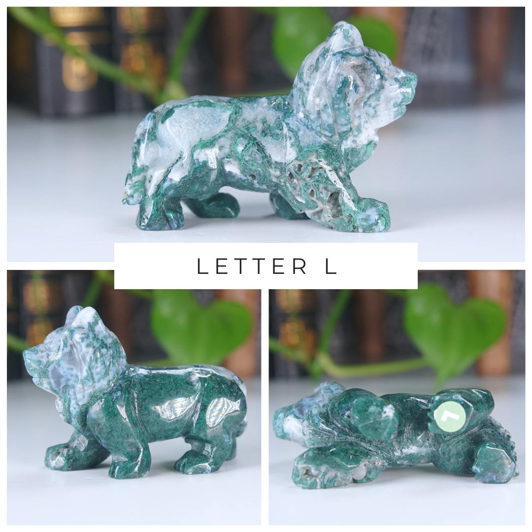 Moss Agate Small Wolf Carving | Pick Your Favorite