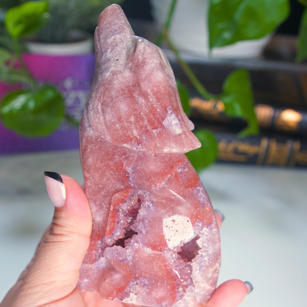 Druzy Amethyst Wolf Crystal Carving Geode Statement Piece