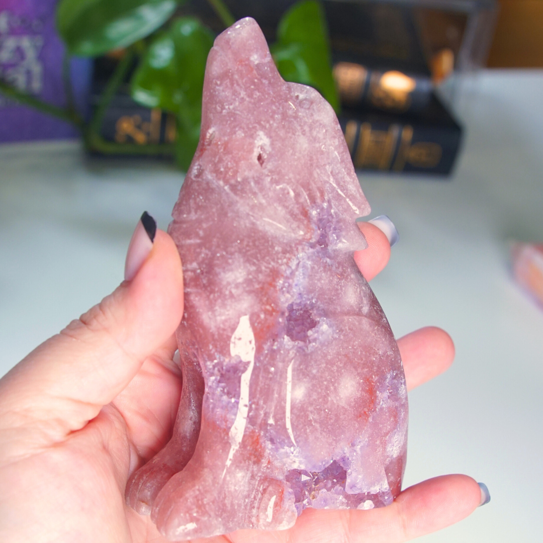 Druzy Amethyst Wolf Crystal Carving Geode Statement Piece