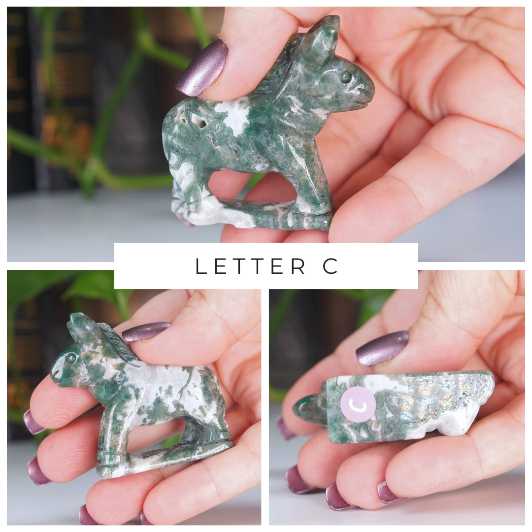 Moss Agate Small Donkey Carving | Pick Your Favorite