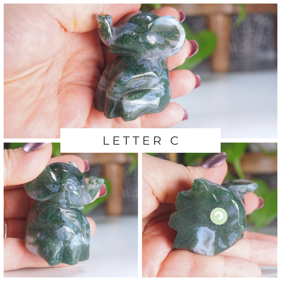 Moss Agate Small Sitting Elephant Carving | Pick Your Favorite