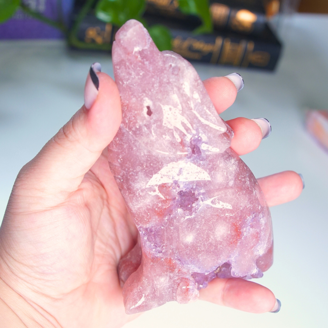 Druzy Amethyst Wolf Crystal Carving Geode Statement Piece