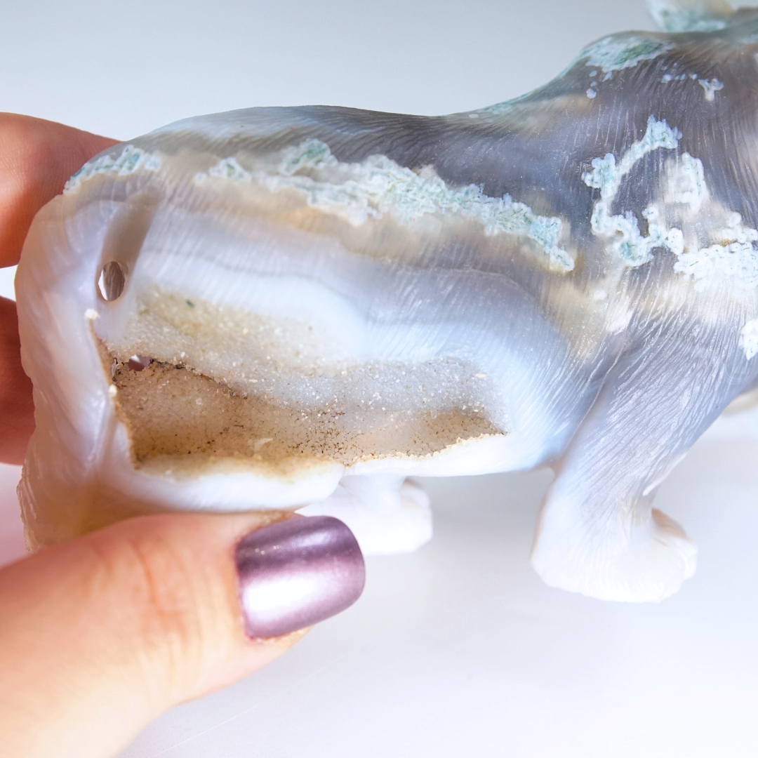 Druzy Moss Agate Boutique Wolf Carving | REPAIRED (Please See Notes)