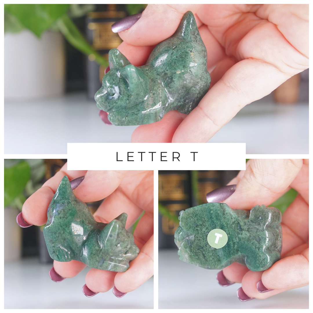 Moss Agate Small Cat Carving | Pick Your Favorite
