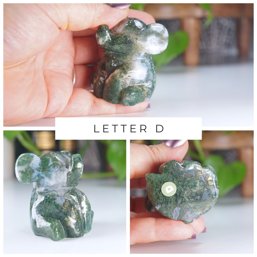 Moss Agate Small Sitting Elephant Carving | Pick Your Favorite