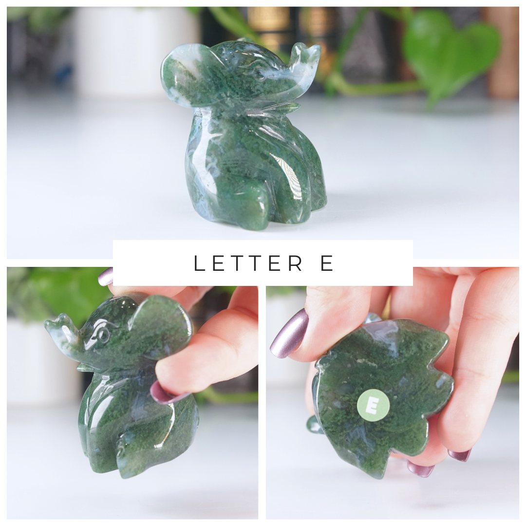 Moss Agate Small Sitting Elephant Carving | Pick Your Favorite