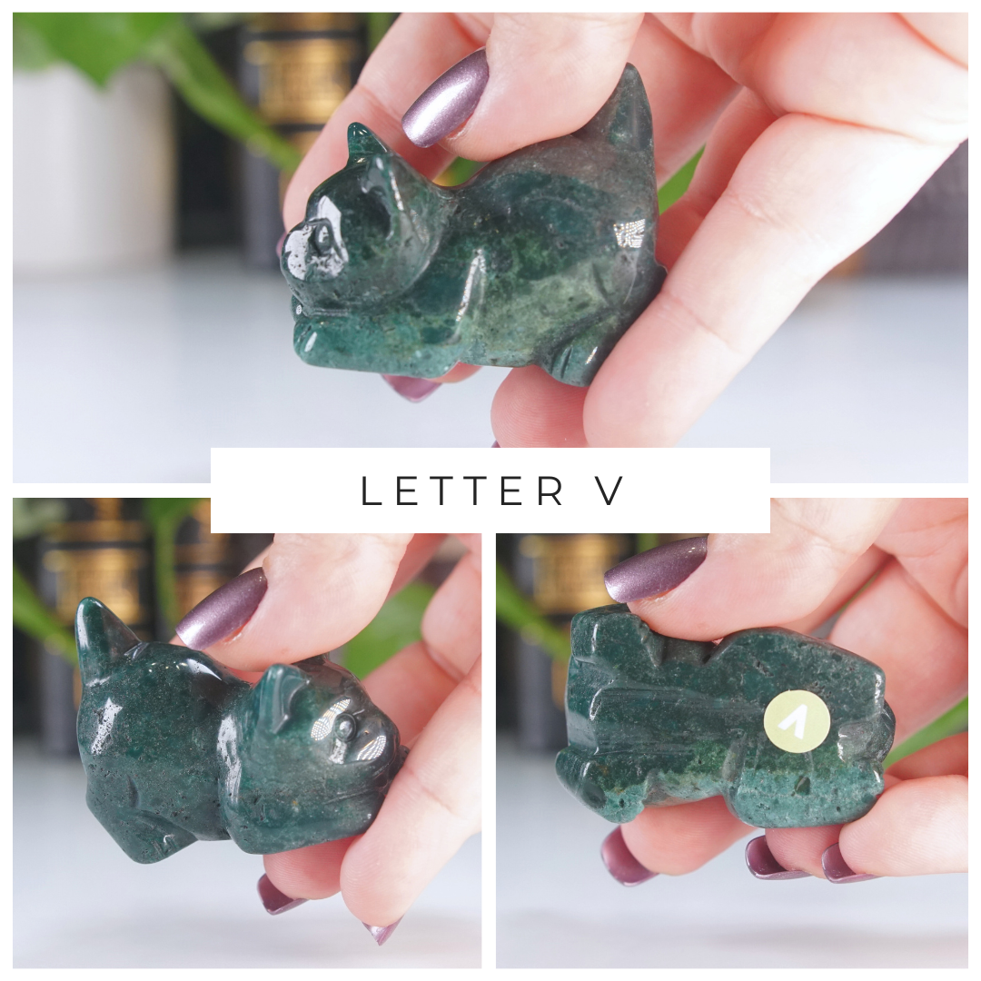 Moss Agate Small Cat Carving | Pick Your Favorite