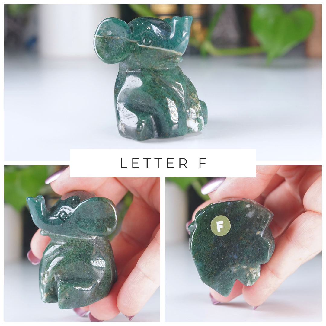 Moss Agate Small Sitting Elephant Carving | Pick Your Favorite