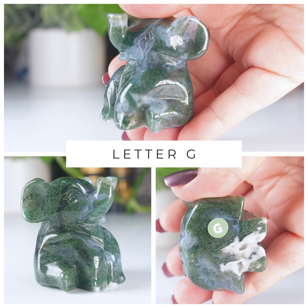 Moss Agate Small Sitting Elephant Carving | Pick Your Favorite