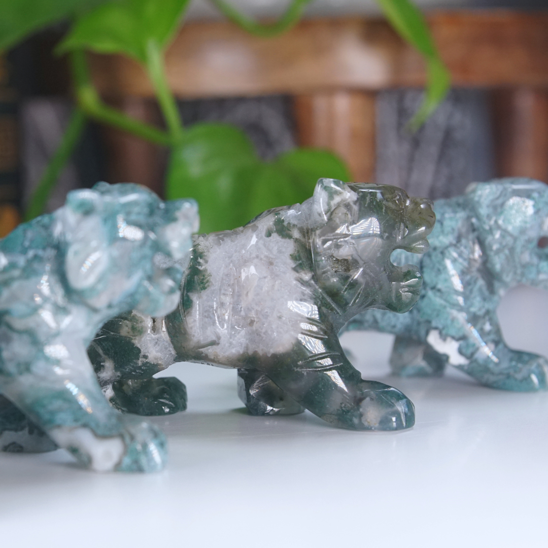 Moss Agate Small Tiger Carving | Pick Your Favorite