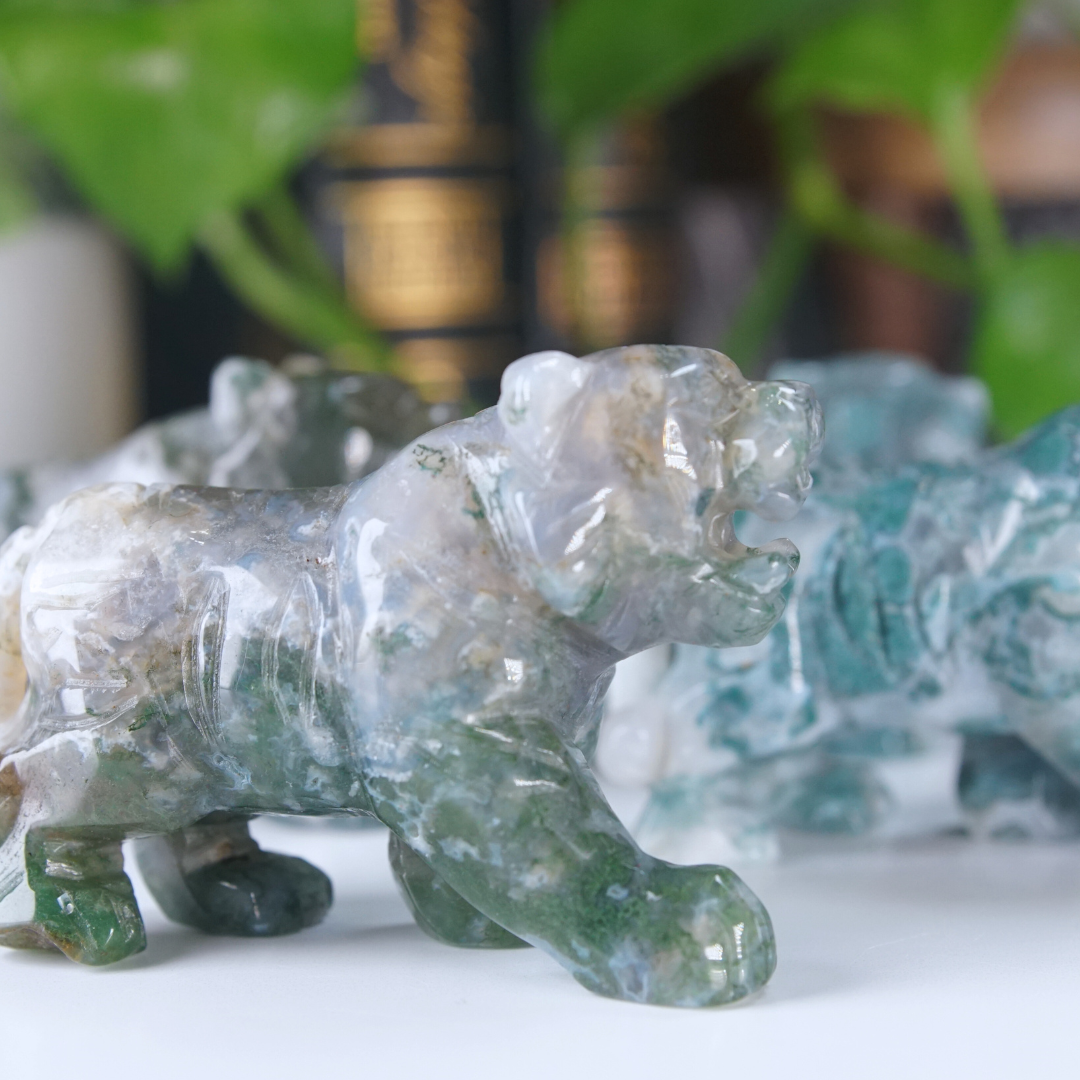 Moss Agate Small Tiger Carving | Pick Your Favorite